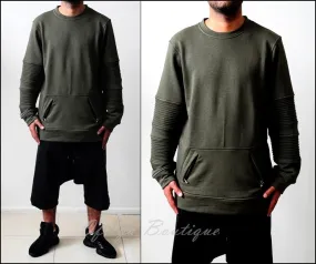 Men Crewneck Kangaroo Zipper Pocket Side Zipper Sweatshirt