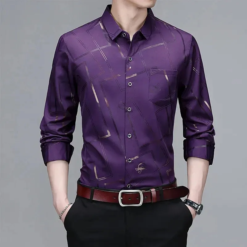 Men's Casual and Fashionable Long Sleeved Printed Shirt, Non Ironing and Wrinkle Resistant Business Top