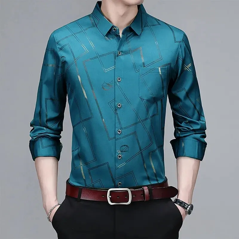 Men's Casual and Fashionable Long Sleeved Printed Shirt, Non Ironing and Wrinkle Resistant Business Top