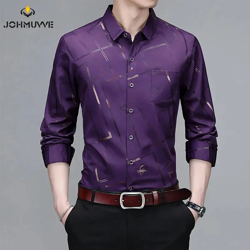 Men's Casual and Fashionable Long Sleeved Printed Shirt, Non Ironing and Wrinkle Resistant Business Top