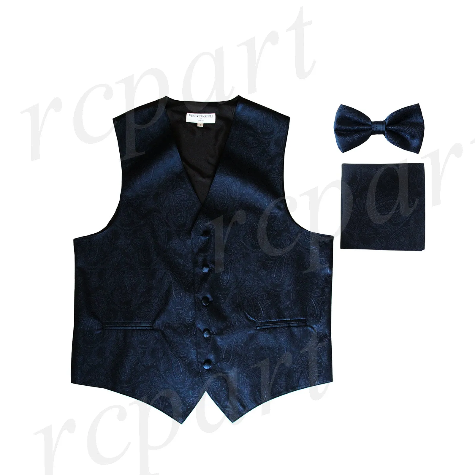 Men's paisley Tuxedo VEST Waistcoat_bowtie & hankie set formal wedding navy blue