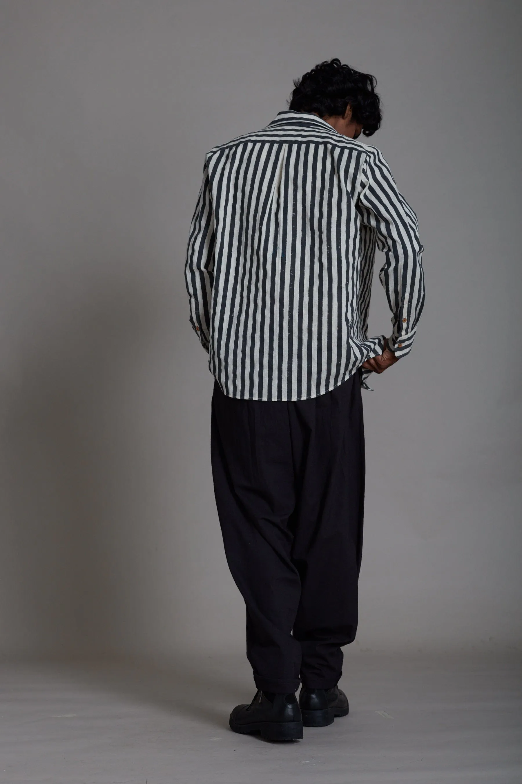 Men's Striped Shirt-Black