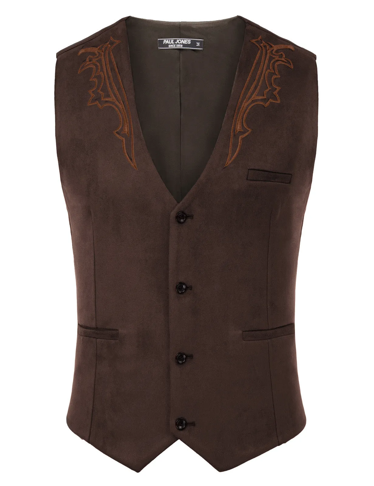 Men's Suede Leather Suit Vest Embroidery Casual Slim Fit Western Vest Waistcoats