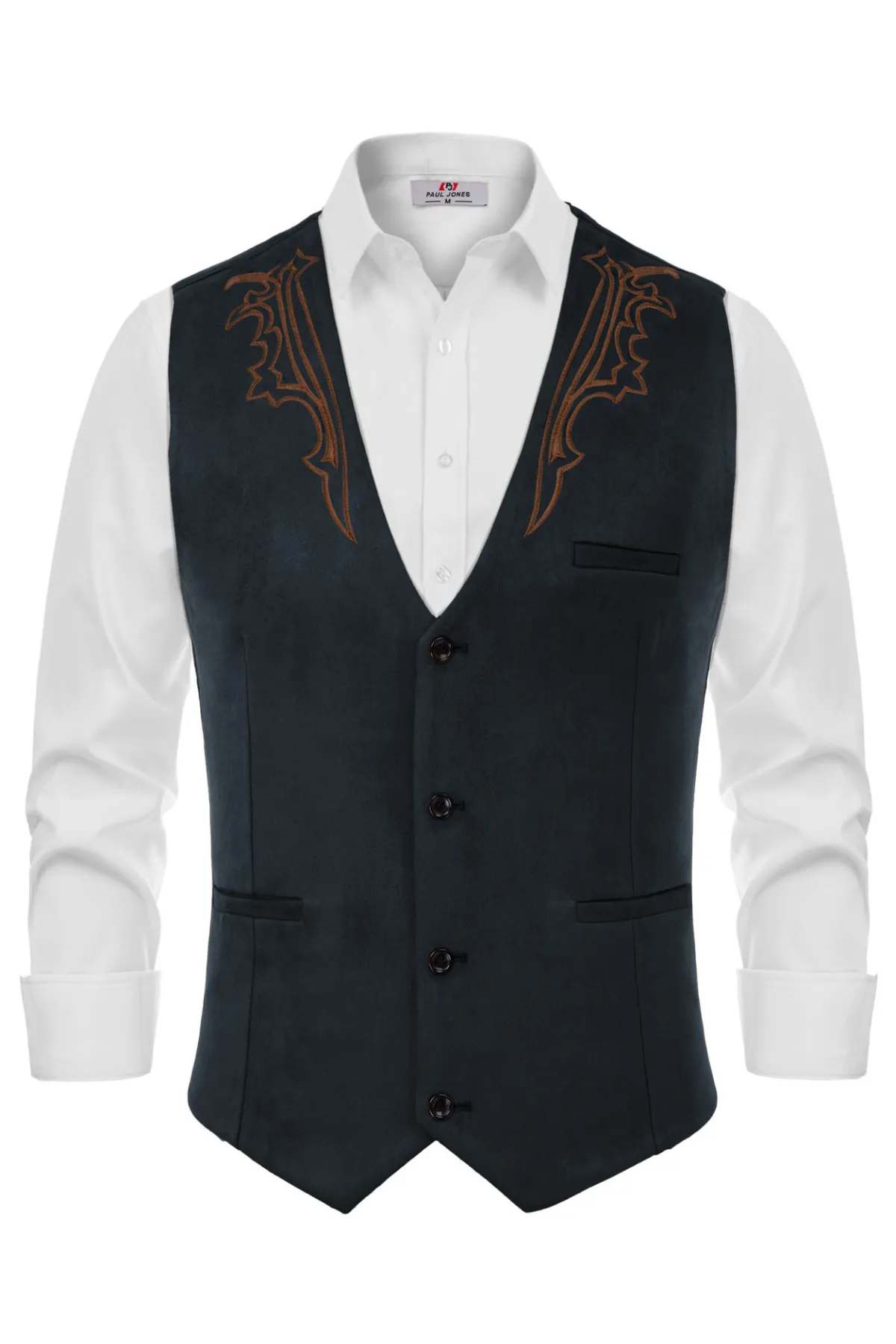 Men's Suede Leather Suit Vest Embroidery Casual Slim Fit Western Vest Waistcoats