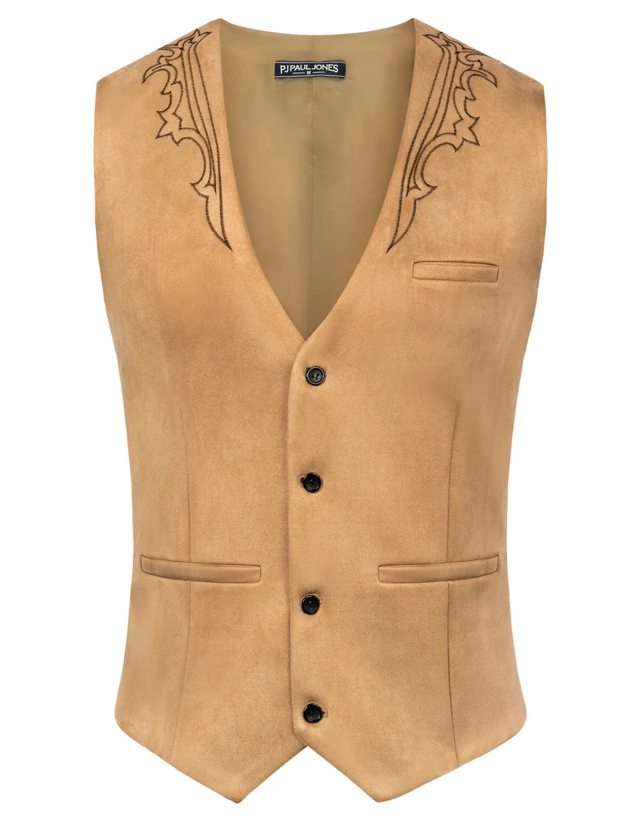 Men's Suede Leather Suit Vest Embroidery Casual Slim Fit Western Vest Waistcoats