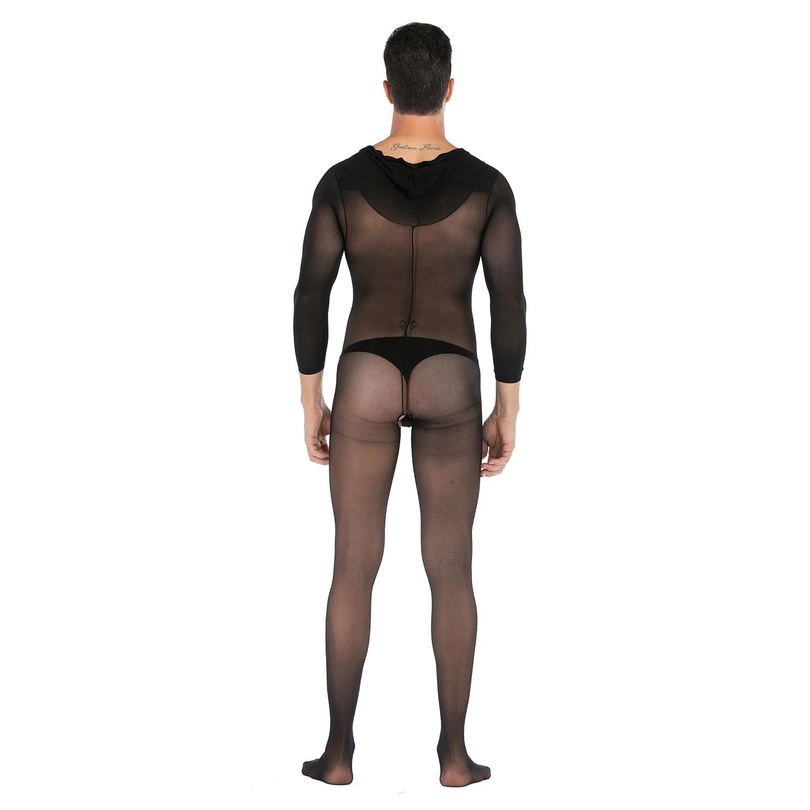 Mesh Body Stocking With Hoody | Black | Stretchy