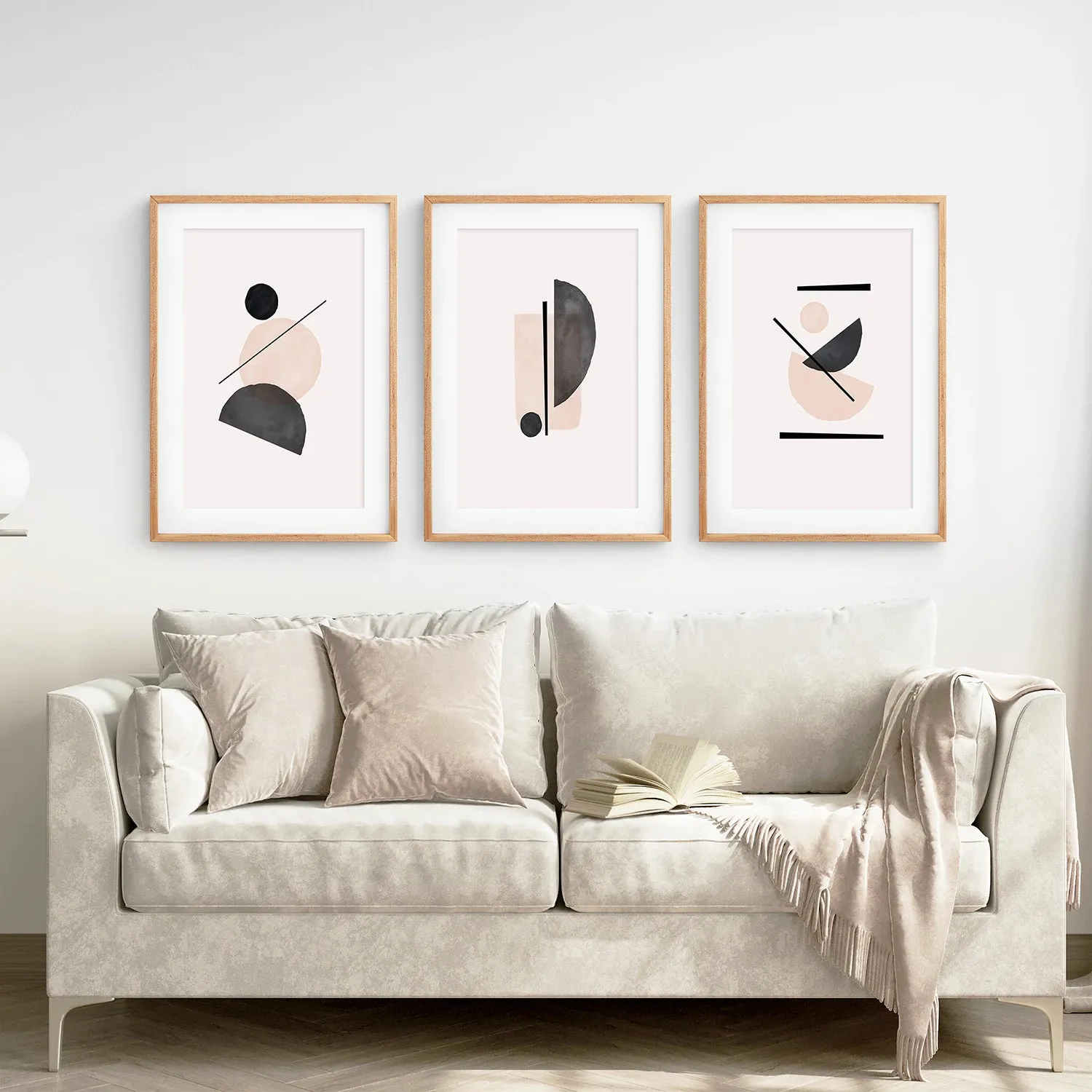 Mid-Century Modern Print Set: Beige & Black Abstract Art