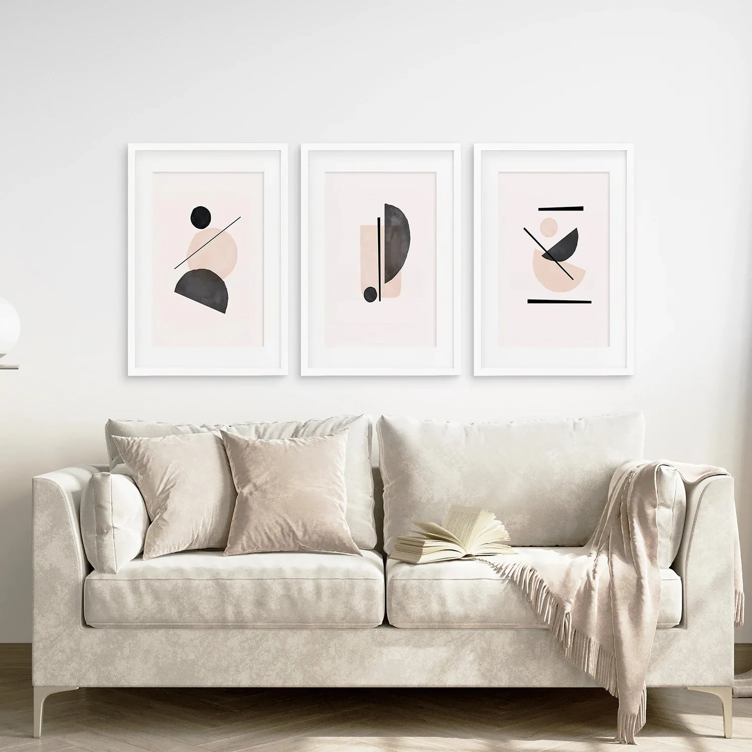 Mid-Century Modern Print Set: Beige & Black Abstract Art