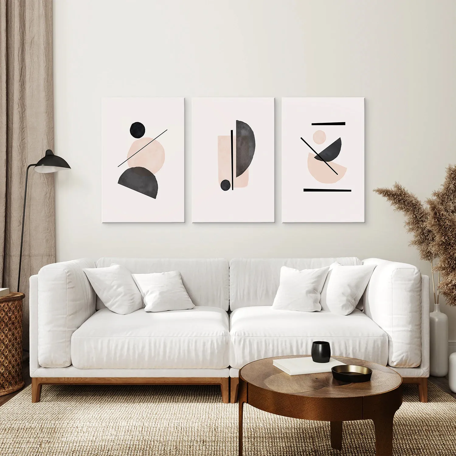 Mid-Century Modern Print Set: Beige & Black Abstract Art