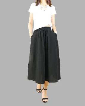 Midi linen skirt, elastic waist skirt, Boho skirt with pockets, high waist skirt, flared skirt(Q1062)