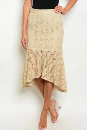 Misses Khaki Beige Mermaid Cut Lace Skirt