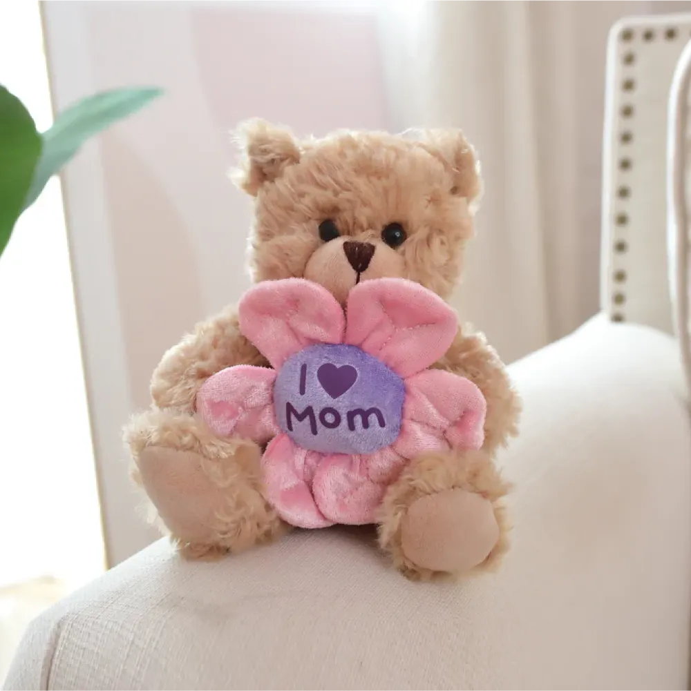 Mocha Sitting Bear with Holding Flower 6"