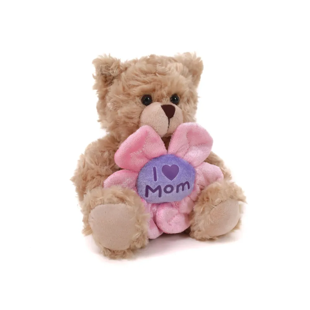 Mocha Sitting Bear with Holding Flower 6"