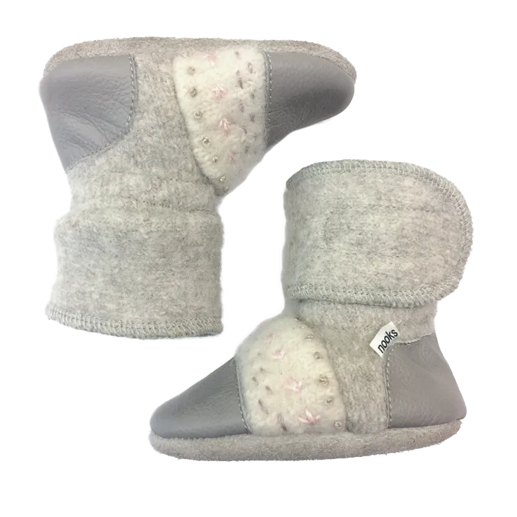 Narwhal Embroidered Felted Wool Booties