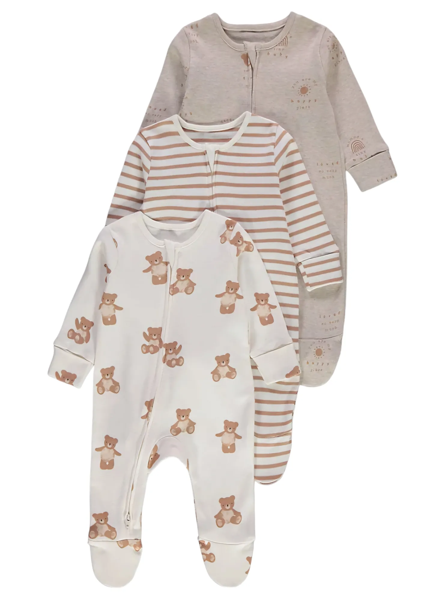 Neutral Bear 3 Pack Sleepsuits