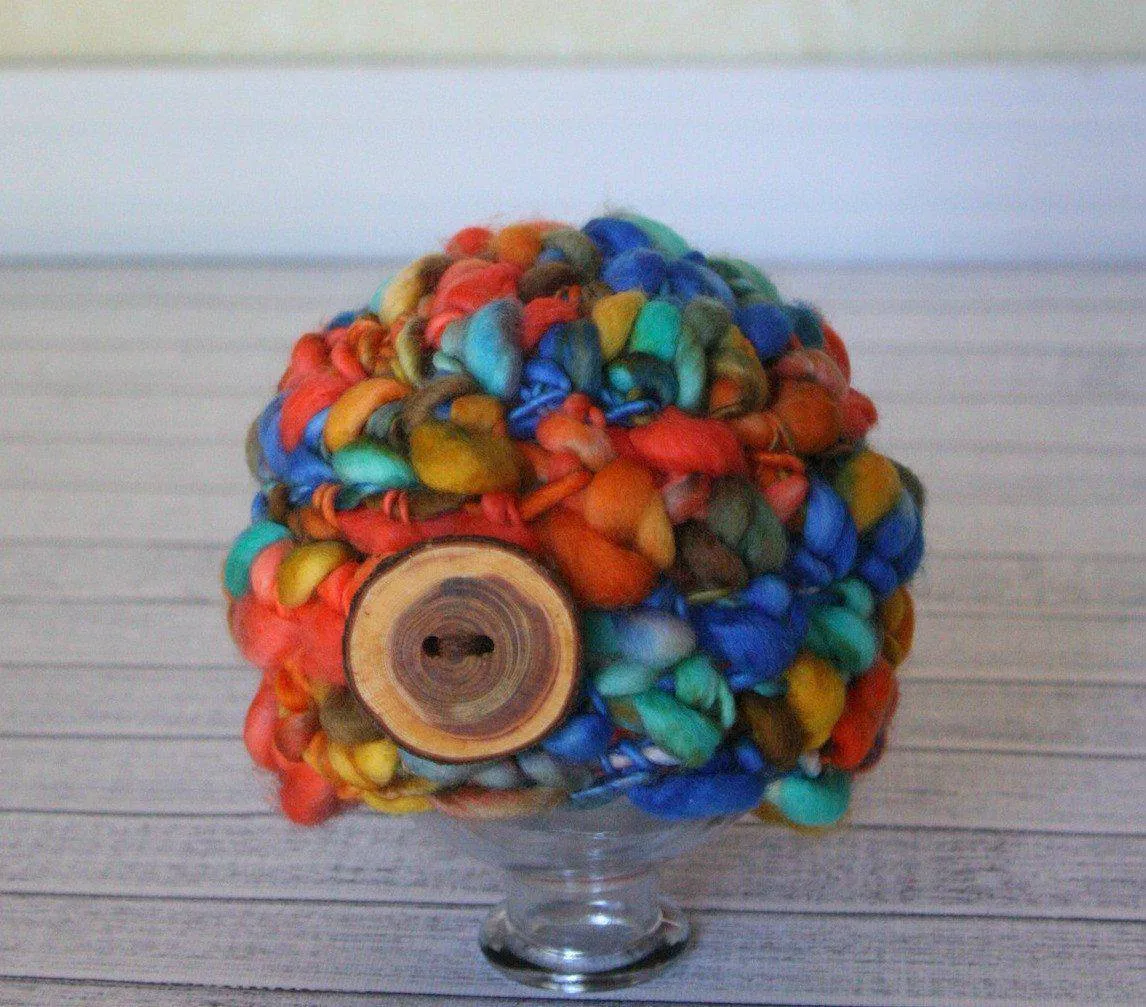 Newborn Merino Button Hat Aqua Blue Orange Brown