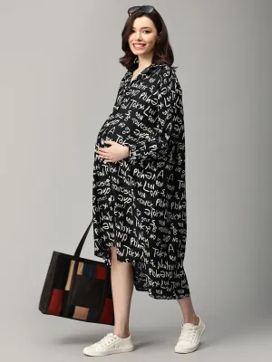 Night In Tokyo Maternity and Nursing OverSized Shirt Dress