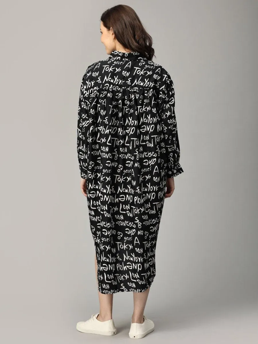 Night In Tokyo Maternity and Nursing OverSized Shirt Dress