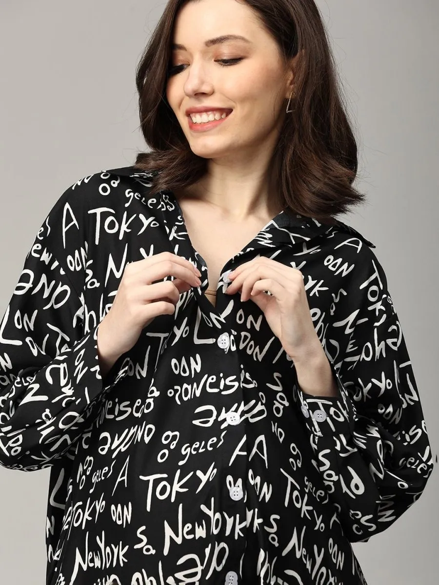 Night In Tokyo Maternity and Nursing OverSized Shirt Dress