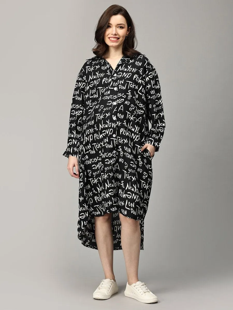 Night In Tokyo Maternity and Nursing OverSized Shirt Dress