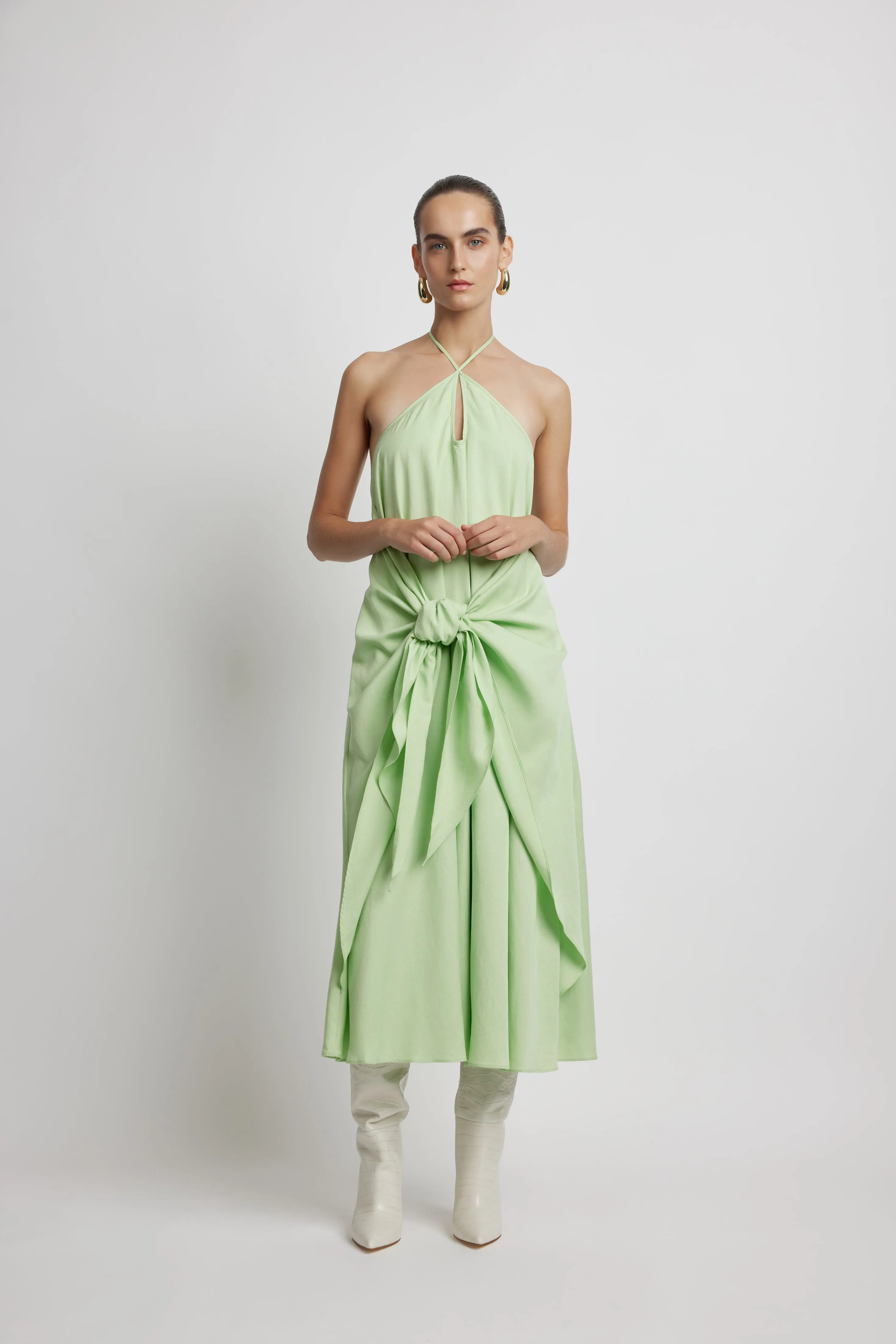 Ocean Tie Front Dress - Matcha Green