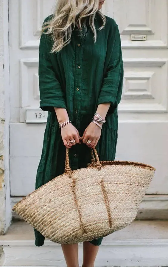 Oversized Linen Dress - Green by Seaside Tones