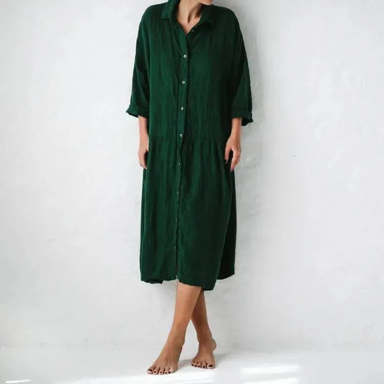 Oversized Linen Dress - Green by Seaside Tones