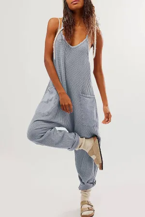 PB105 - Waffle Sleeveless Pocketed Jumpsuit