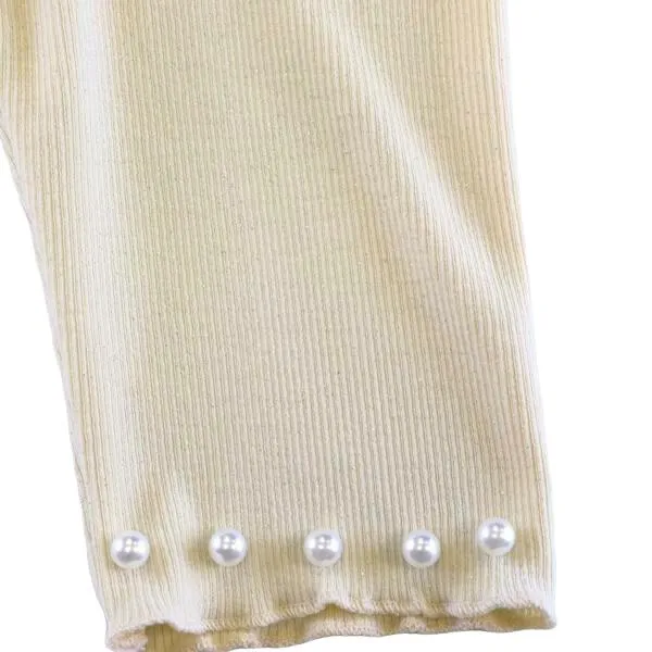 Pearl Trim Glitter Leggings - Beige