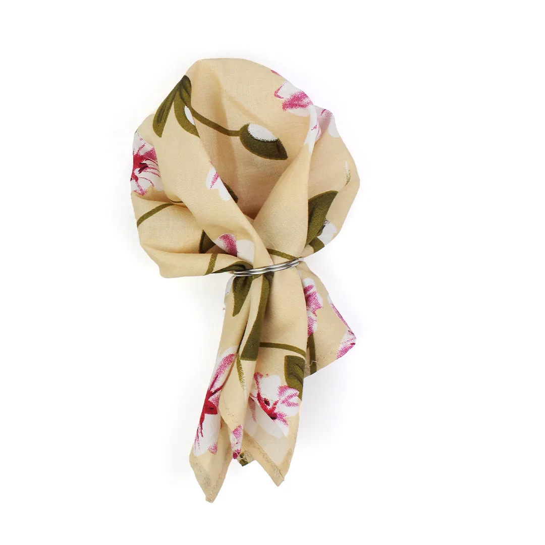 Peluche Floral Notch Beige Open Bow Tie & Pocket Square Set for Men