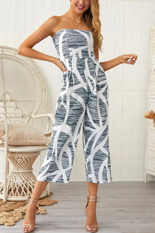 Print Strapless Wide-leg Jumpsuit