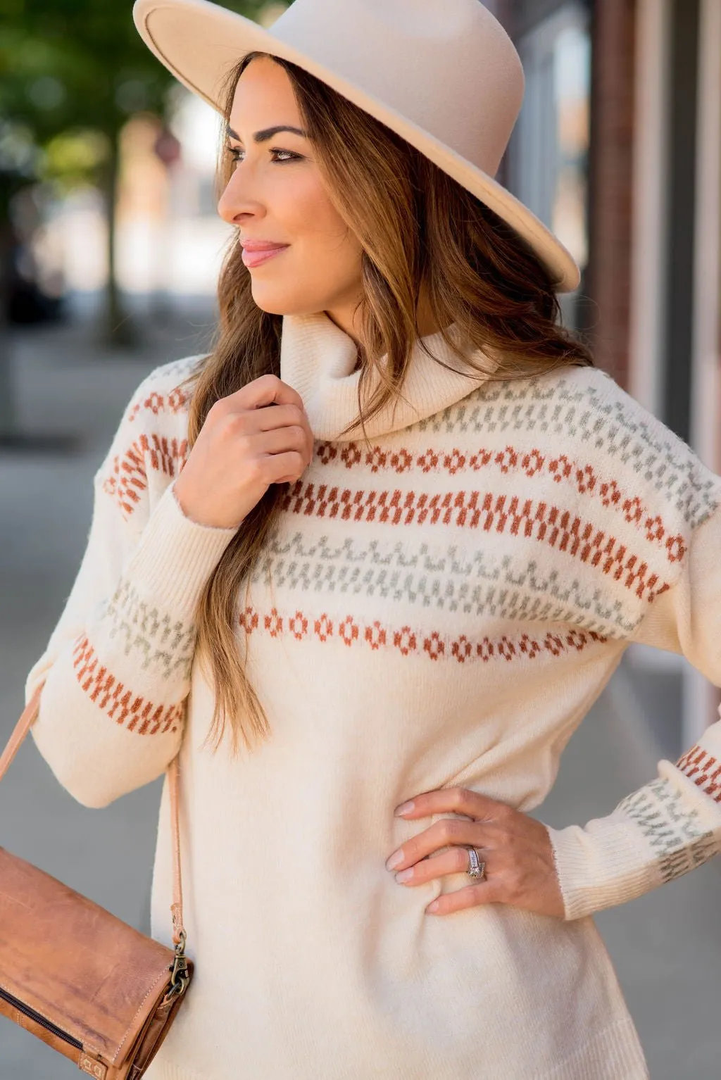 Printed Accents Cowl Neck Sweater