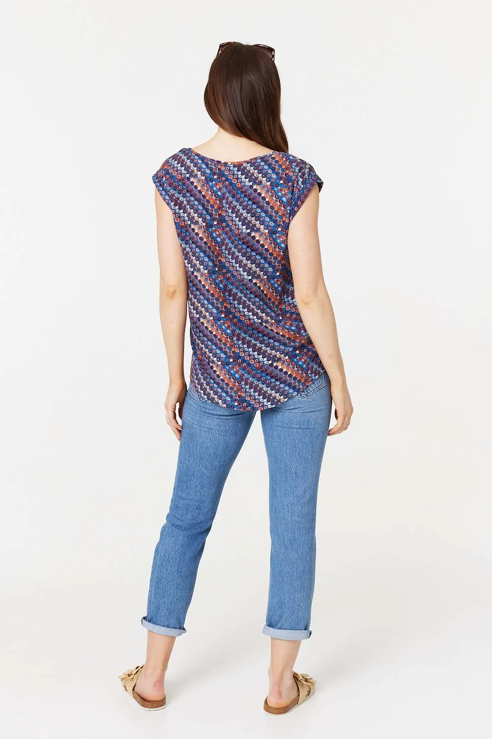 Printed Cap Sleeve Shell Top