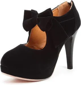 "Elegant Vintage Bowtie Platform Pumps - Elevate Your Style with Chic High Heels!"