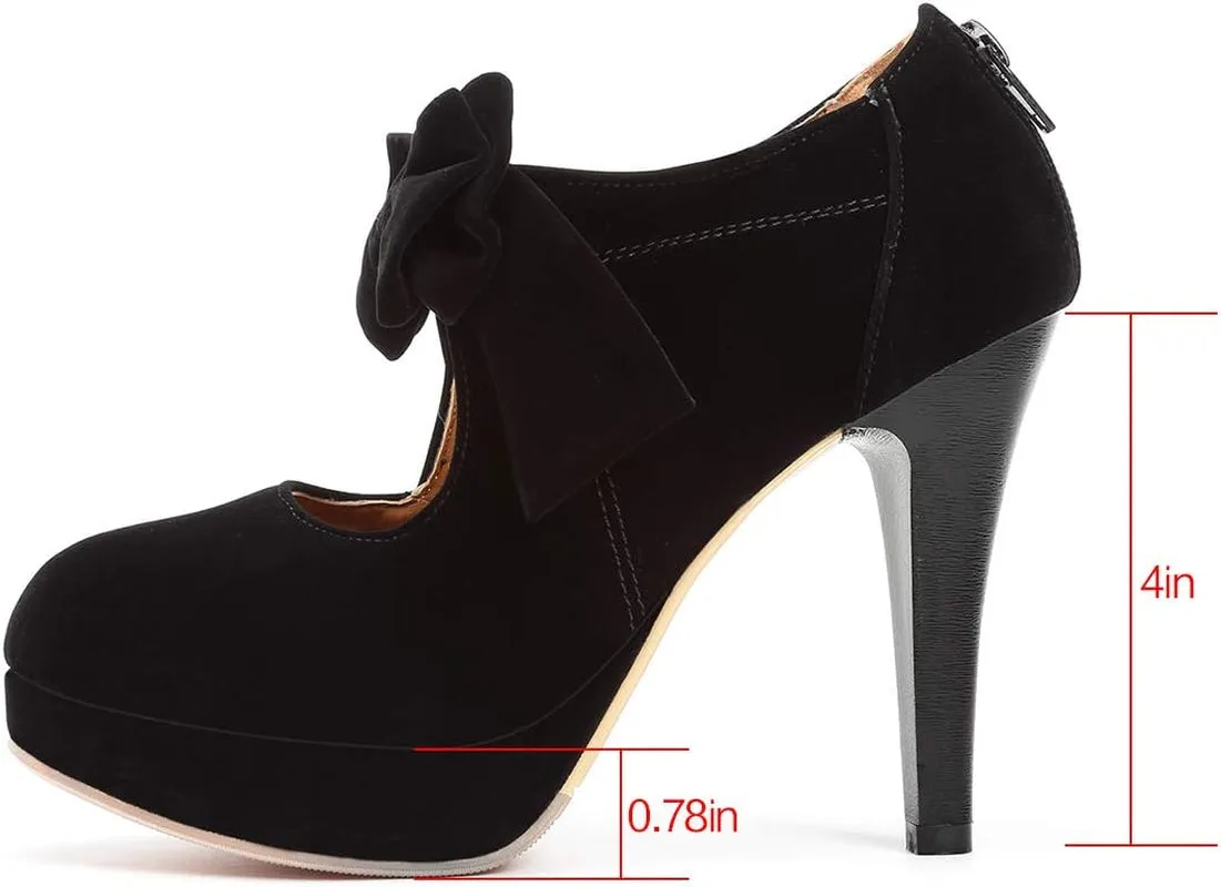 "Elegant Vintage Bowtie Platform Pumps - Elevate Your Style with Chic High Heels!"