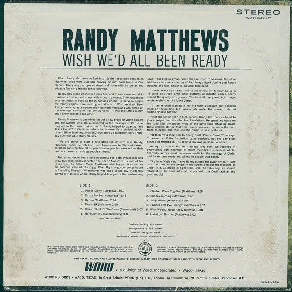 Randy Matthews - Wish We'd All Been Ready (LP, Album) (VG )