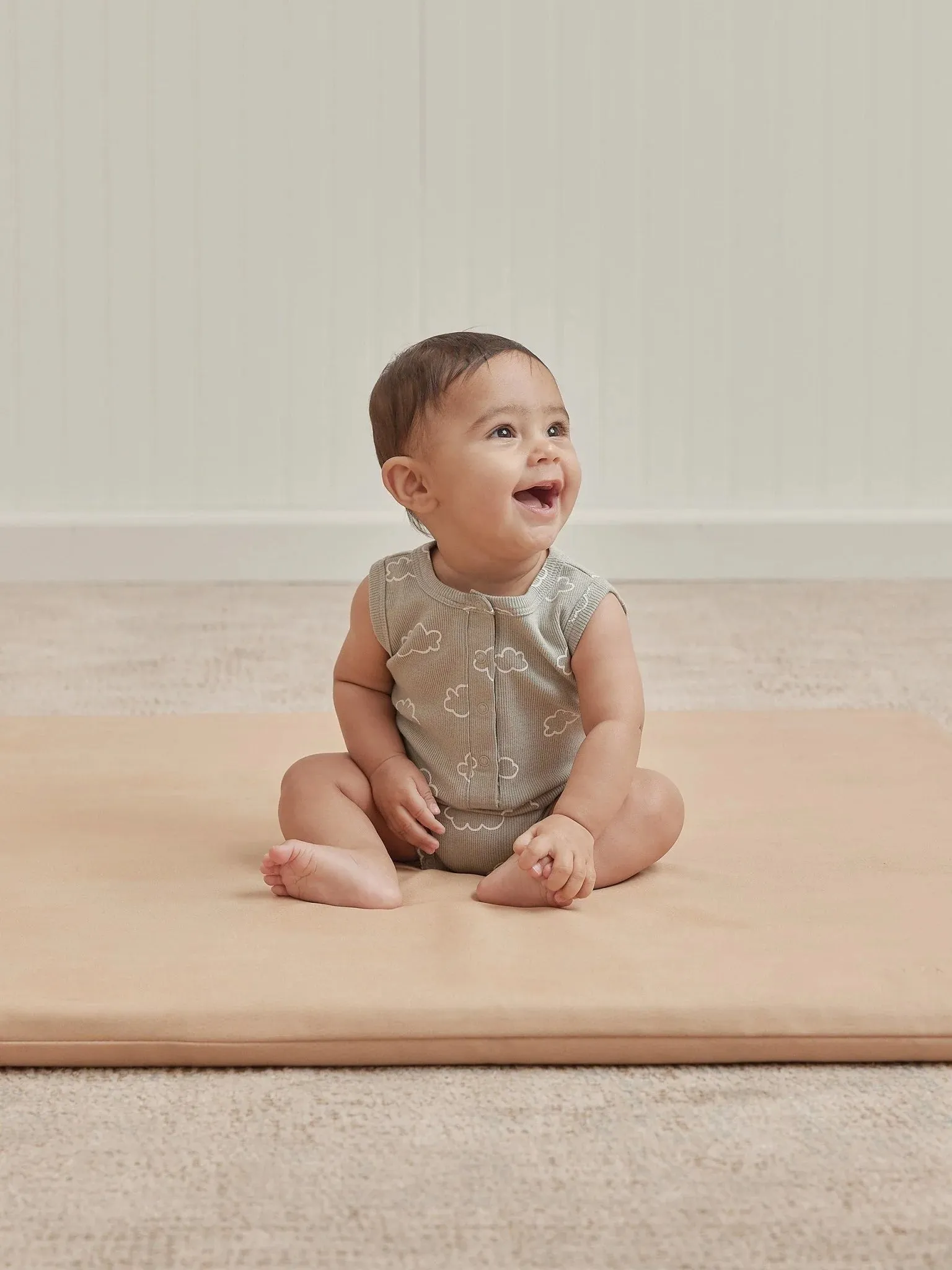 Ribbed Henley Romper | Sky Clouds