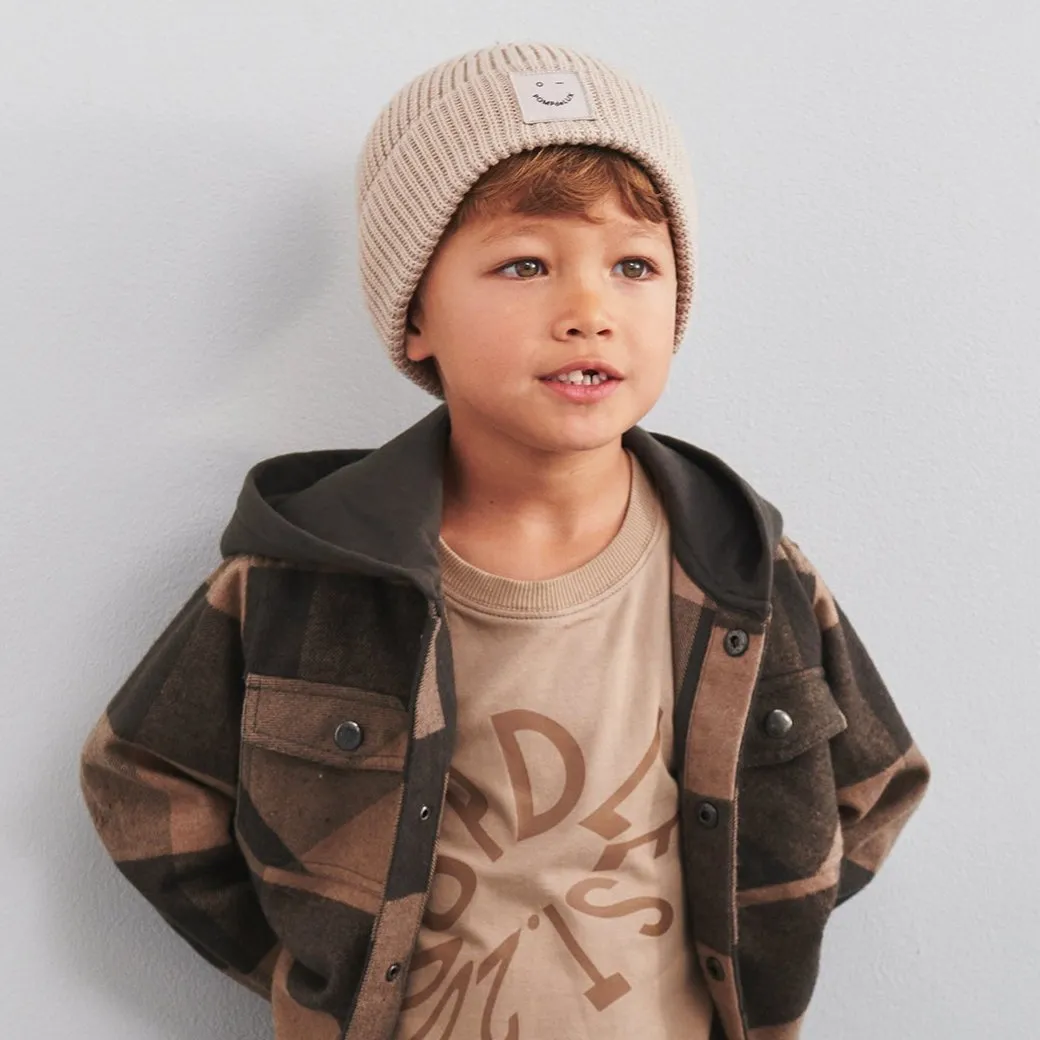 Ribbed Knit Beanie - Kids - Beige