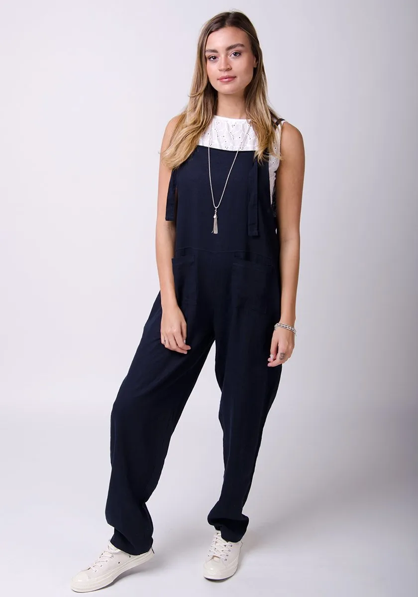 ROXANNE Linen Jumpsuit in Navy