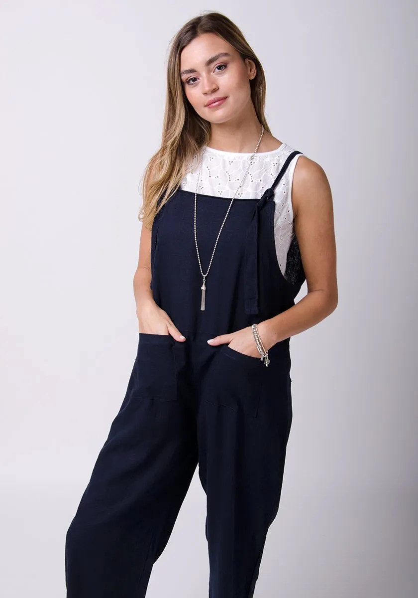 ROXANNE Linen Jumpsuit in Navy