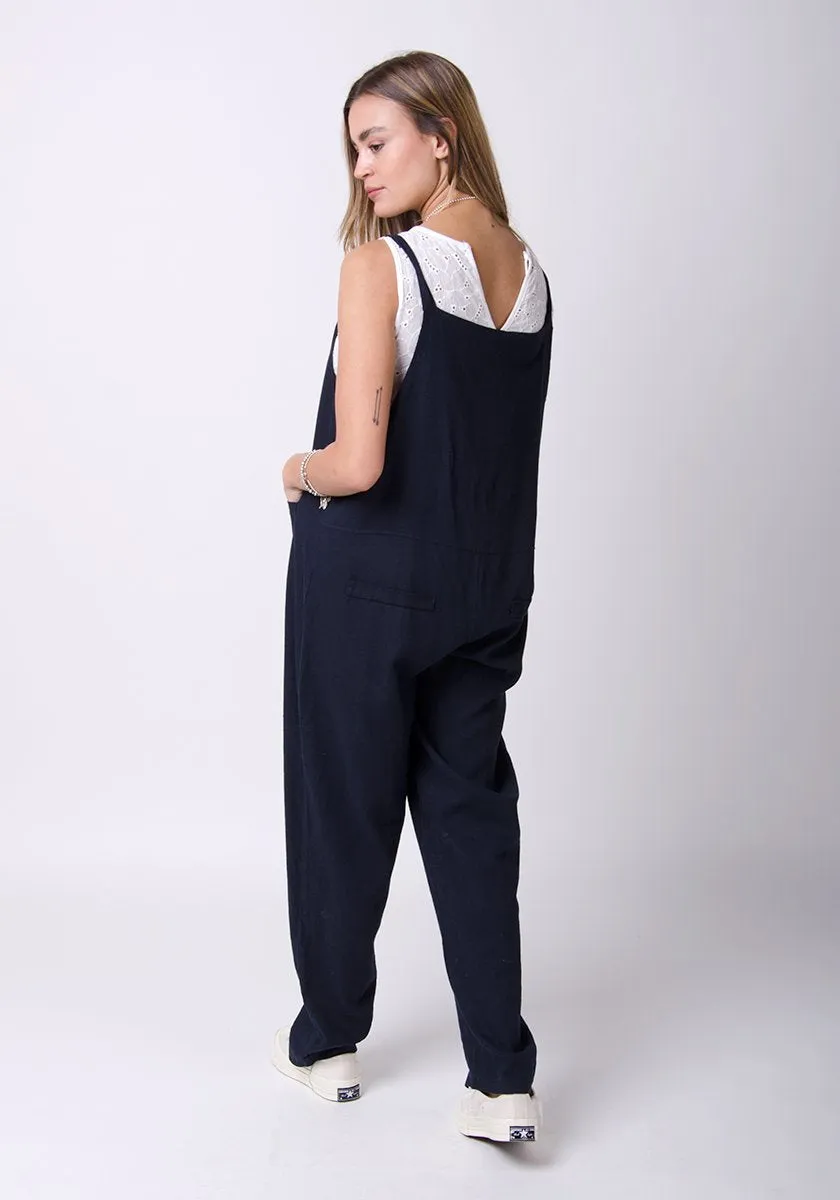 ROXANNE Linen Jumpsuit in Navy