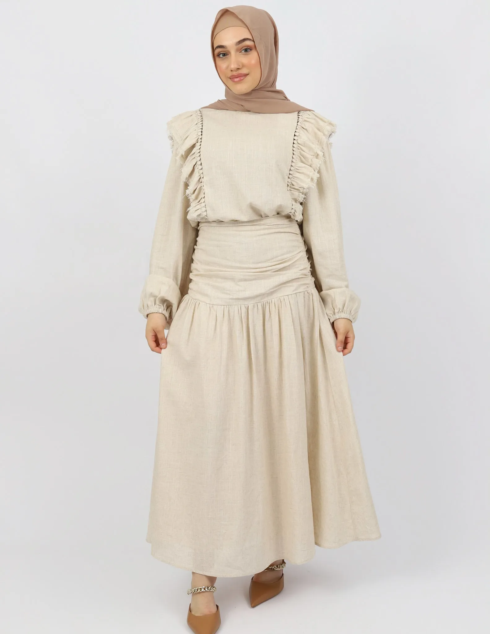 Ruched Waist Linen Skirt