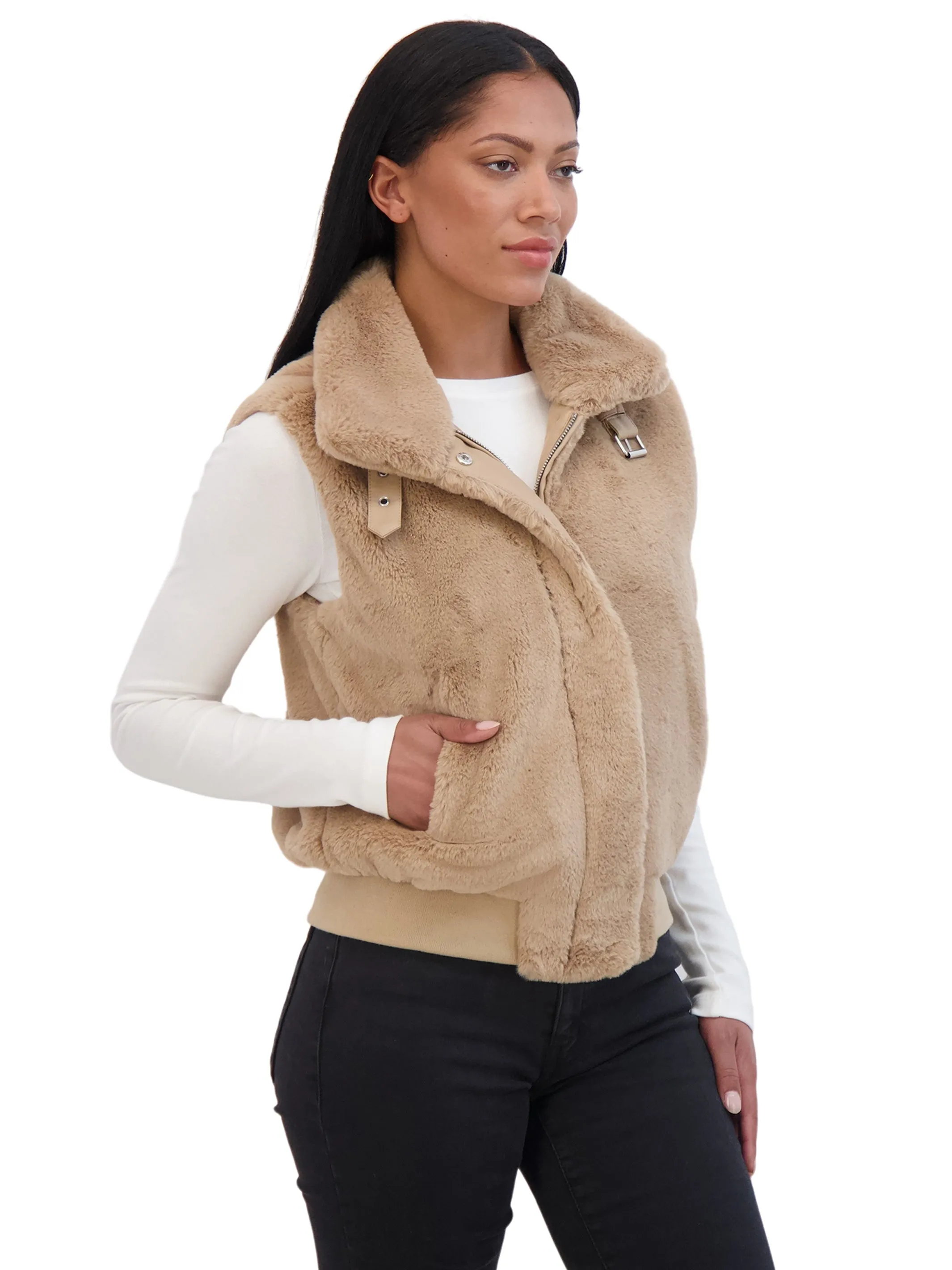 Sebby Collection Women's Faux Fur Zip Front Vest