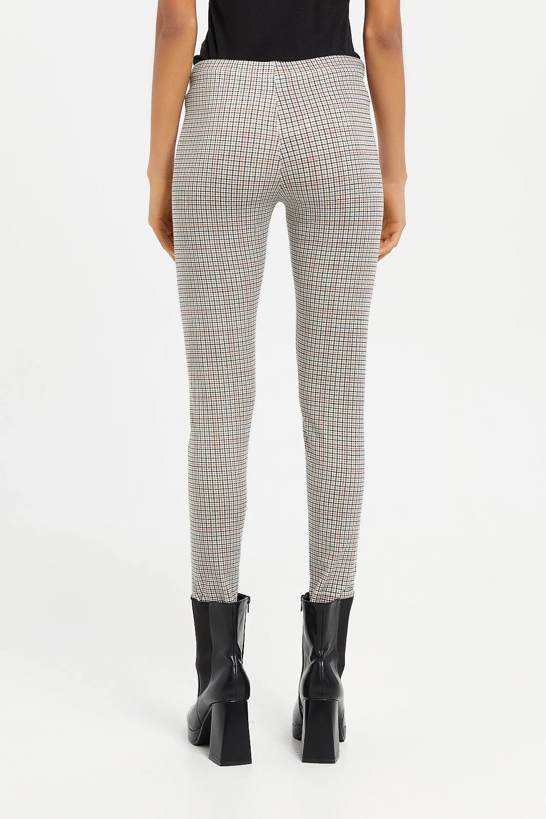 Senior Girls Beige Checkered Leggings