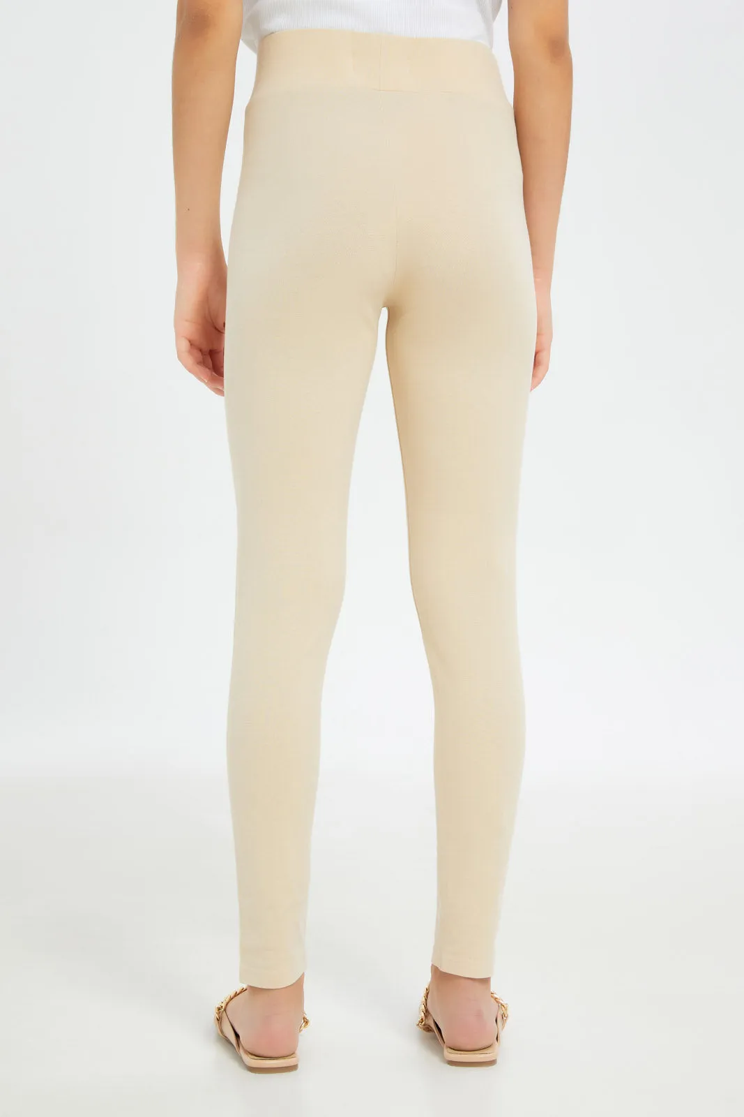 Senior Girls Beige Pique Leggings