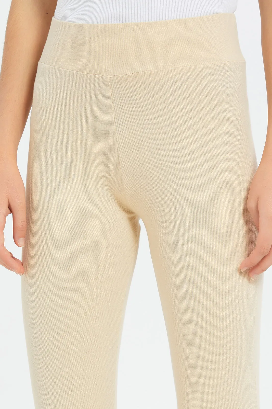 Senior Girls Beige Pique Leggings