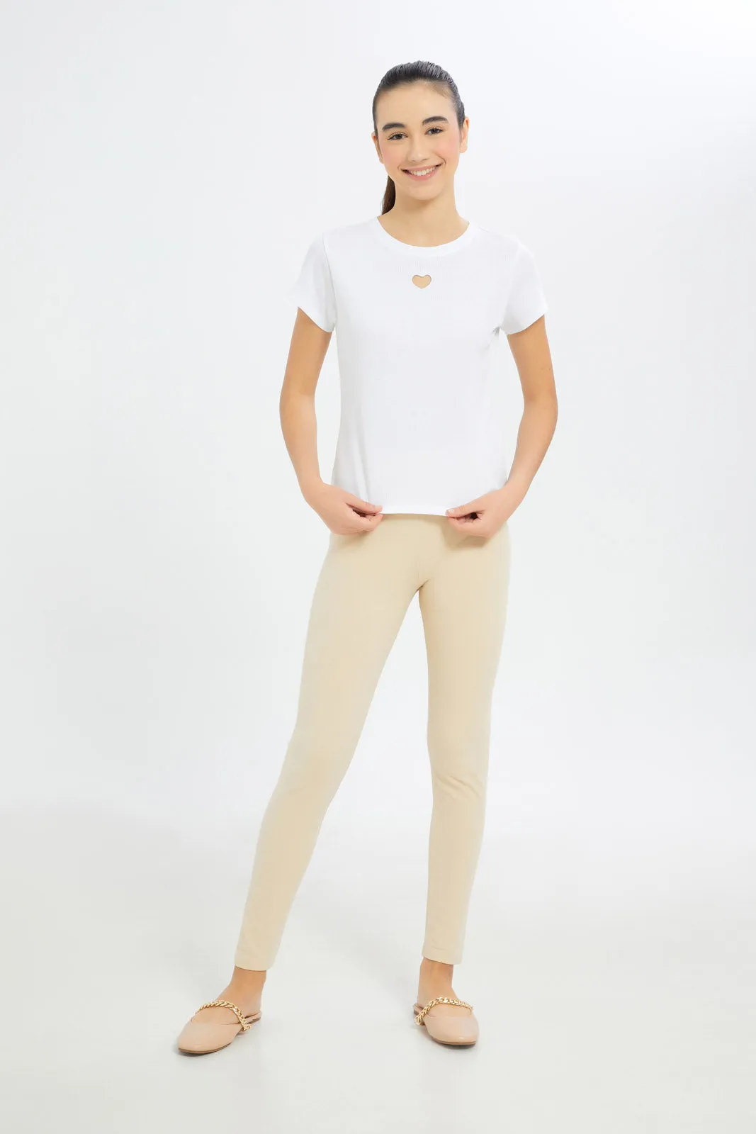 Senior Girls Beige Pique Leggings