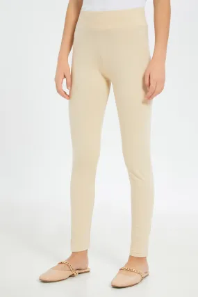 Senior Girls Beige Pique Leggings