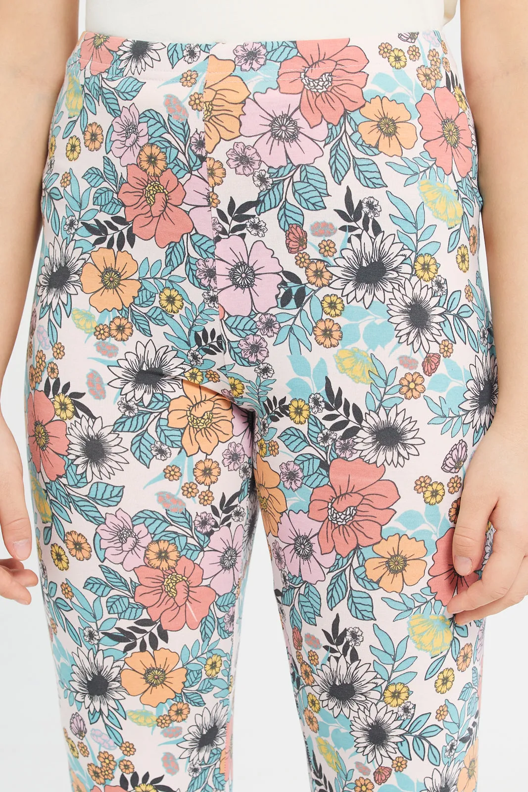 Senior Girls Pink Floral Print Leggings