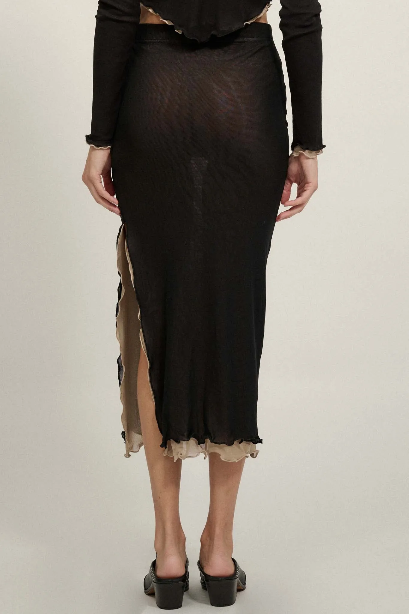 Sheer Perfection Layered Mesh Midi Pencil Skirt